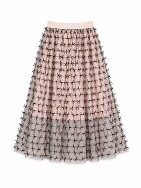 Studio West Pink Tulle A-Line Skirt with Black Bow Grid